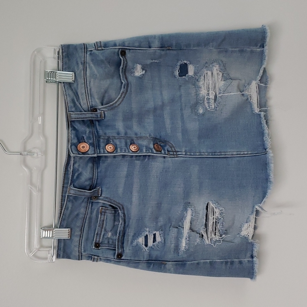 American Eagle high‎ rise distressed denim mini skirt